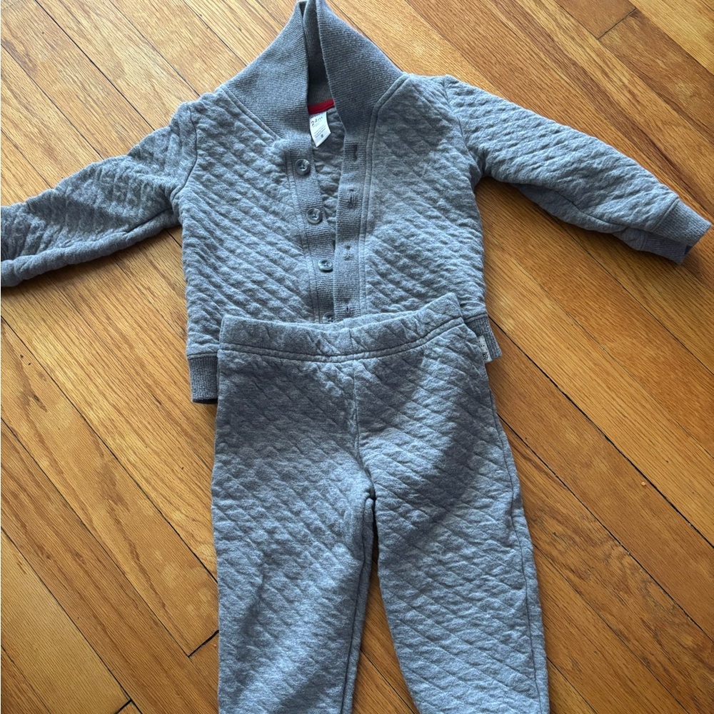 Carter's Gray Quilted Hoodie Set with Red Trim